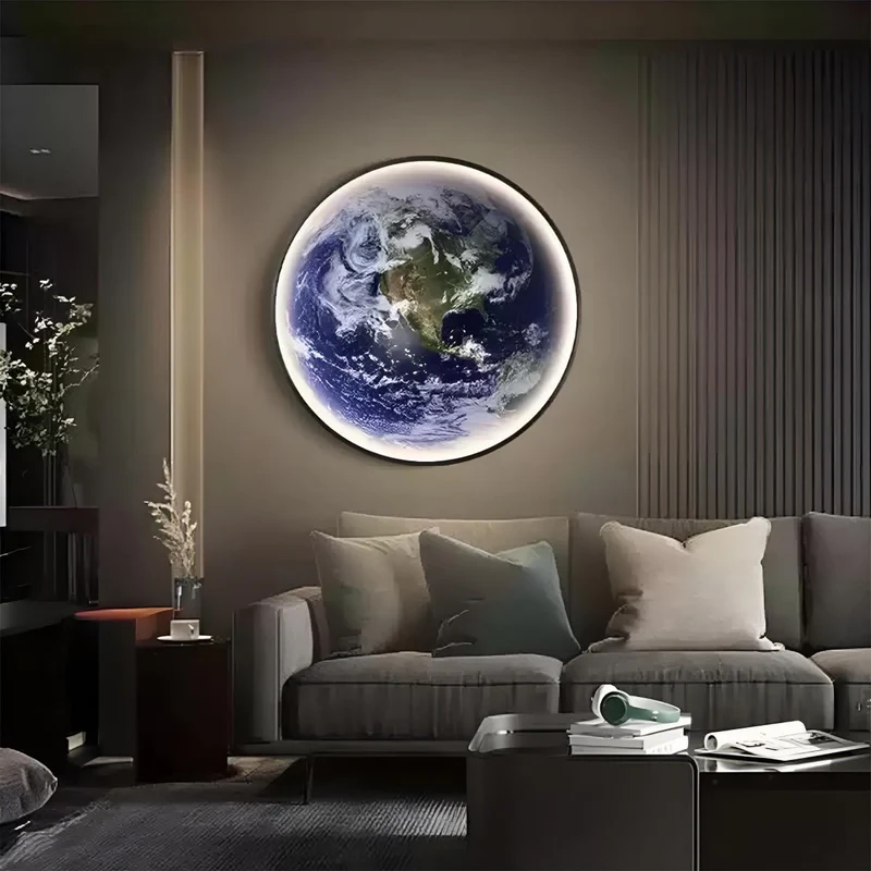 Wereldbol Wandlamp LED 3D Aarde Globe Dimbaar Blauw Acryl IJzer Modern Interieur Verlichting Woonkamer | Sansoti