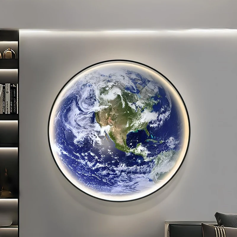 Wereldbol Wandlamp LED 3D Aarde Globe Dimbaar Blauw Acryl IJzer Modern Interieur Verlichting Woonkamer | Sansoti