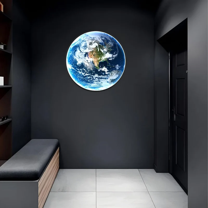 Wereldbol Wandlamp LED 3D Aarde Globe Dimbaar Blauw Acryl IJzer Modern Interieur Verlichting Woonkamer | Sansoti