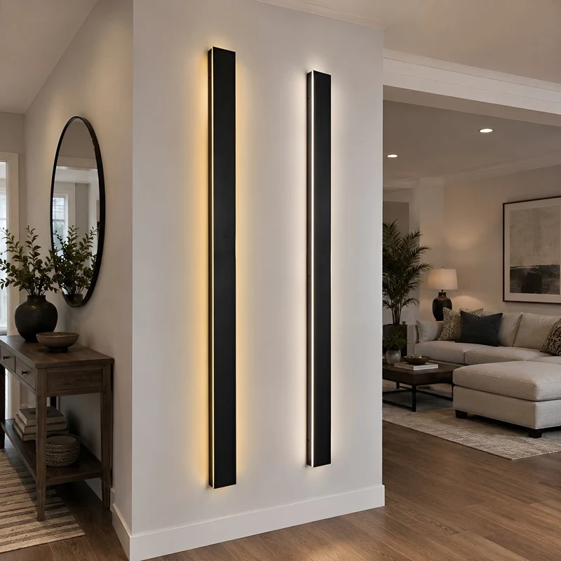 LED wandlamp buiten waterdicht zwart aluminium 30-150cm voor tuin terras entree voordeur gevel verlichting | Sansoti
