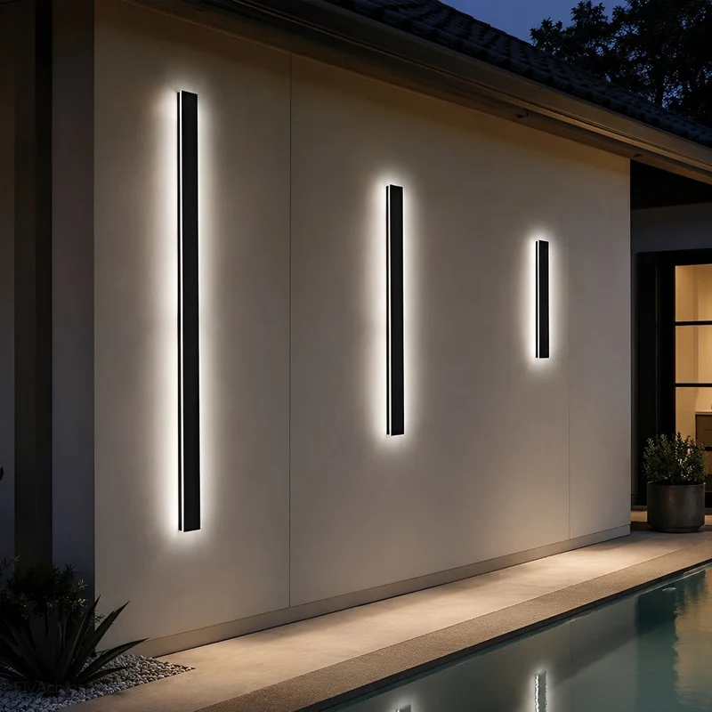 LED wandlamp buiten waterdicht zwart aluminium 30-150cm voor tuin terras entree voordeur gevel verlichting | Sansoti