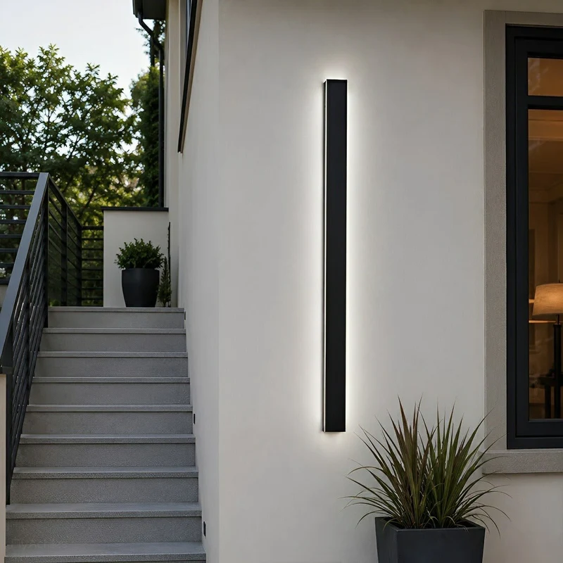 LED wandlamp buiten waterdicht zwart aluminium 30-150cm voor tuin terras entree voordeur gevel verlichting | Sansoti