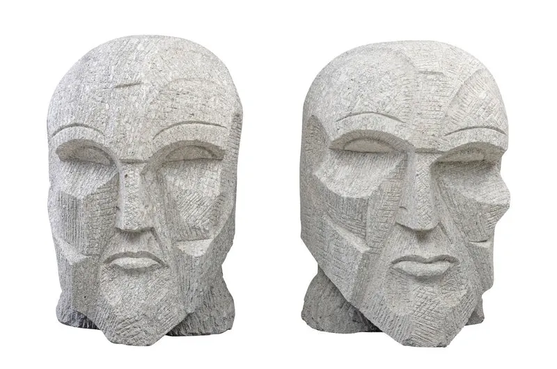 Casa Padrino Luxus Deko Skulptur Kopf Sandfarben 39 x 39 x H. 63 cm - Monumentaler Kopf aus massivem Sandstein - Luxus Deko Accessoires