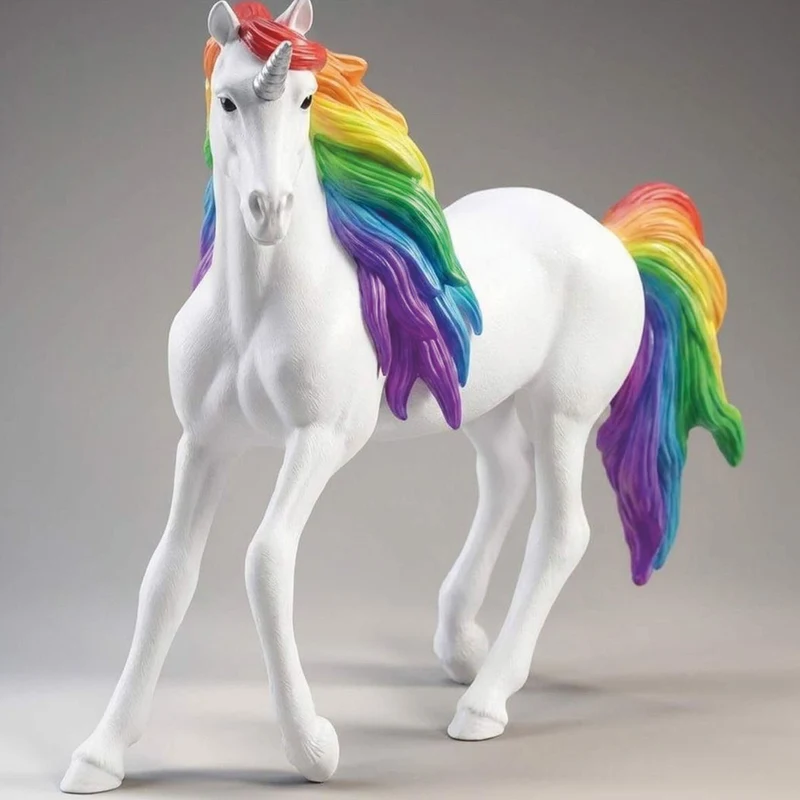 Casa Padrino XXL Deko Skulptur Einhorn Pferd Weiß / Bunt / Silber H. 190 cm - Lebensgroße Deko Figur - XXL Tierfigur - Garten Skulptur