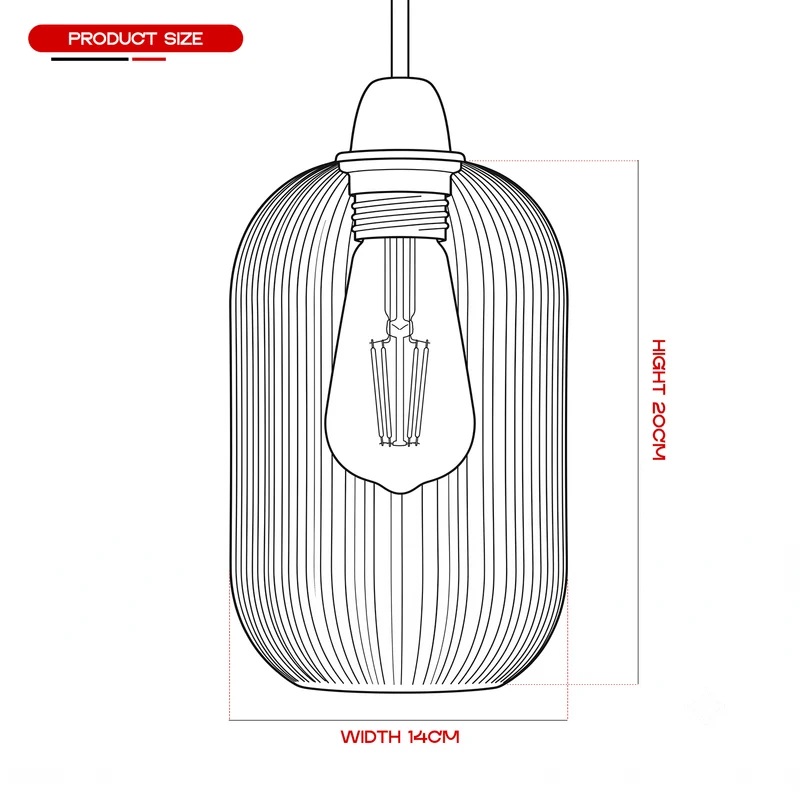 Moderner, Gerippter Glaslampenschirm in Bernstein 20 cm E27 Easy Fit~3964