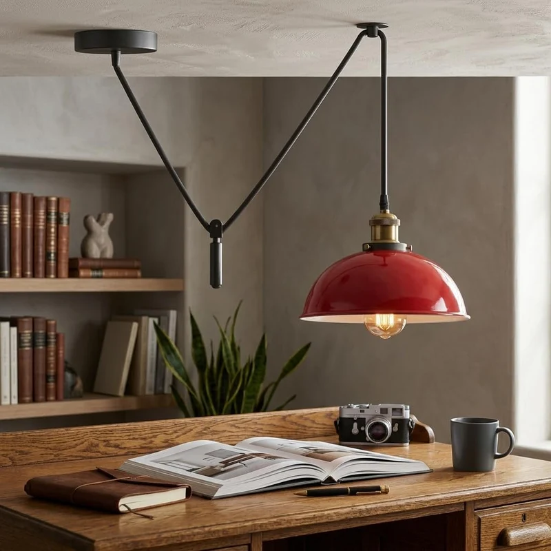 Vintage Seilzug Hängelampe | Dezentrale Deckenlampe mit E27 kuppel~4033