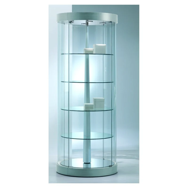 Casa Padrino Luxus Rund-Ladenvitrine Ø 71 cm H. 190 cm mit 4 LED-Spots mit Drehböden - Ladeneinrichtung - Boutique Möbel - Made in Italy