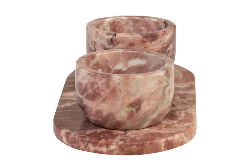 Casa Padrino Luxus Marmor Schalen Set Rosa 23 x 12 x H. 6,5 cm - 2 Schälchen mit Tablett aus hochwertigem Rosalia Pink Marmor - Luxus Deko Accessoires