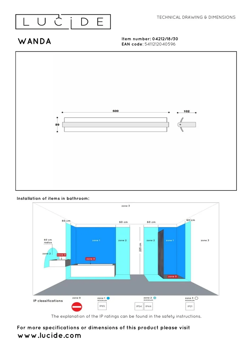 LED-Badezimmer-Wandleuchte Wanda Glas IP44 60cm Schwarz