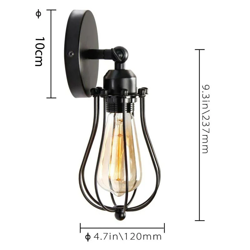 Vintage Wandleuchte E27 Industrie Wandlampe Drahtkorb ~3818