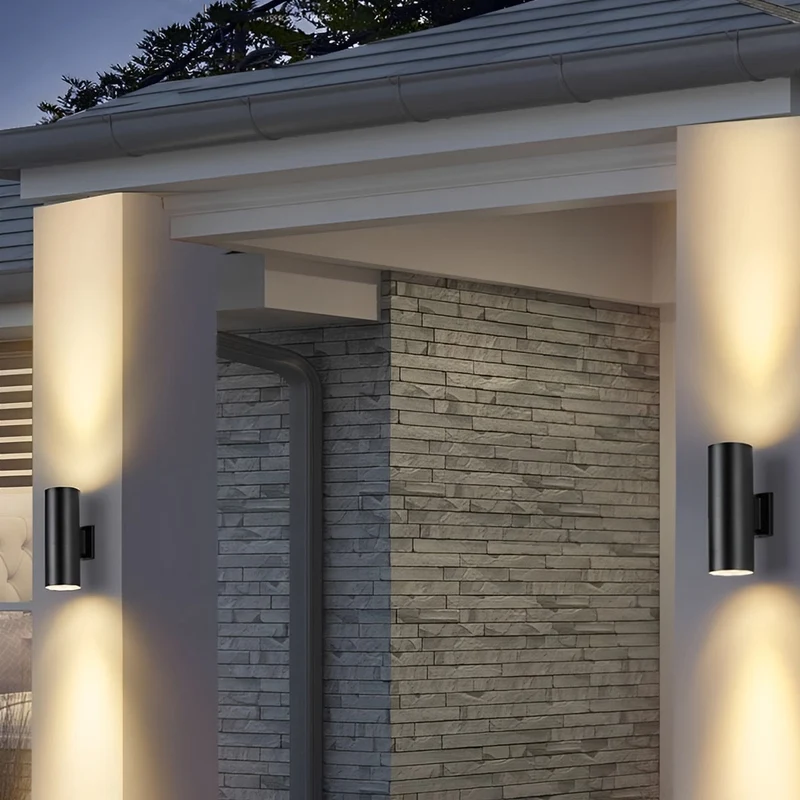 Cilindrische LED Buitenwandlamp Waterdicht Bidirectioneel Licht Zwart Aluminium IP65 Wandverlichting | Sansoti