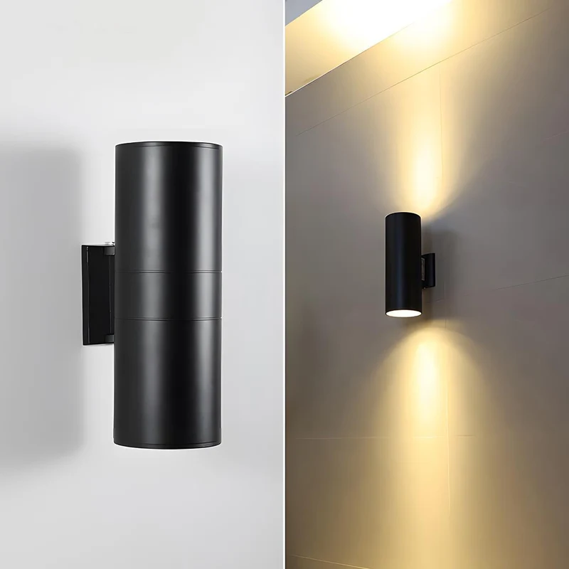 Cilindrische LED Buitenwandlamp Waterdicht Bidirectioneel Licht Zwart Aluminium IP65 Wandverlichting | Sansoti