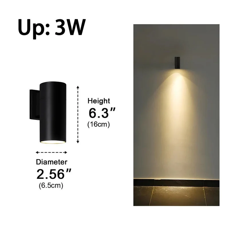 Cilindrische LED Buitenwandlamp Waterdicht Bidirectioneel Licht Zwart Aluminium IP65 Wandverlichting | Sansoti