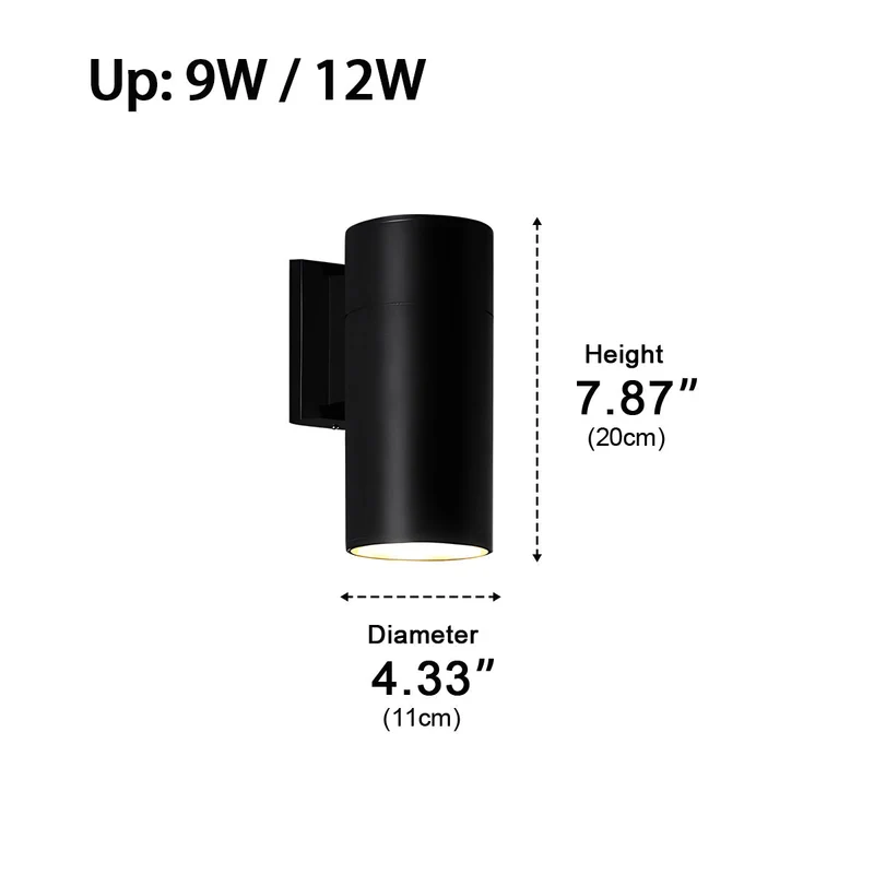 Cilindrische LED Buitenwandlamp Waterdicht Bidirectioneel Licht Zwart Aluminium IP65 Wandverlichting | Sansoti