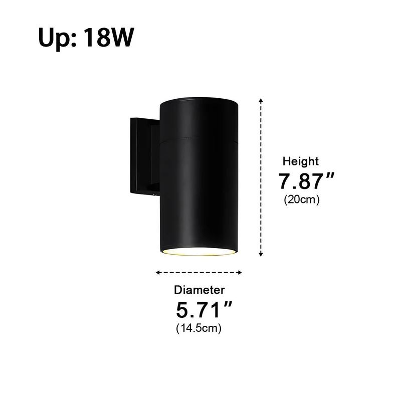 Cilindrische LED Buitenwandlamp Waterdicht Bidirectioneel Licht Zwart Aluminium IP65 Wandverlichting | Sansoti