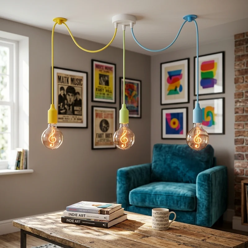3-flammige Affenschaukel Pendelleuchte Bunt | E27 LED Notenschlüssel-Lampe ~4036