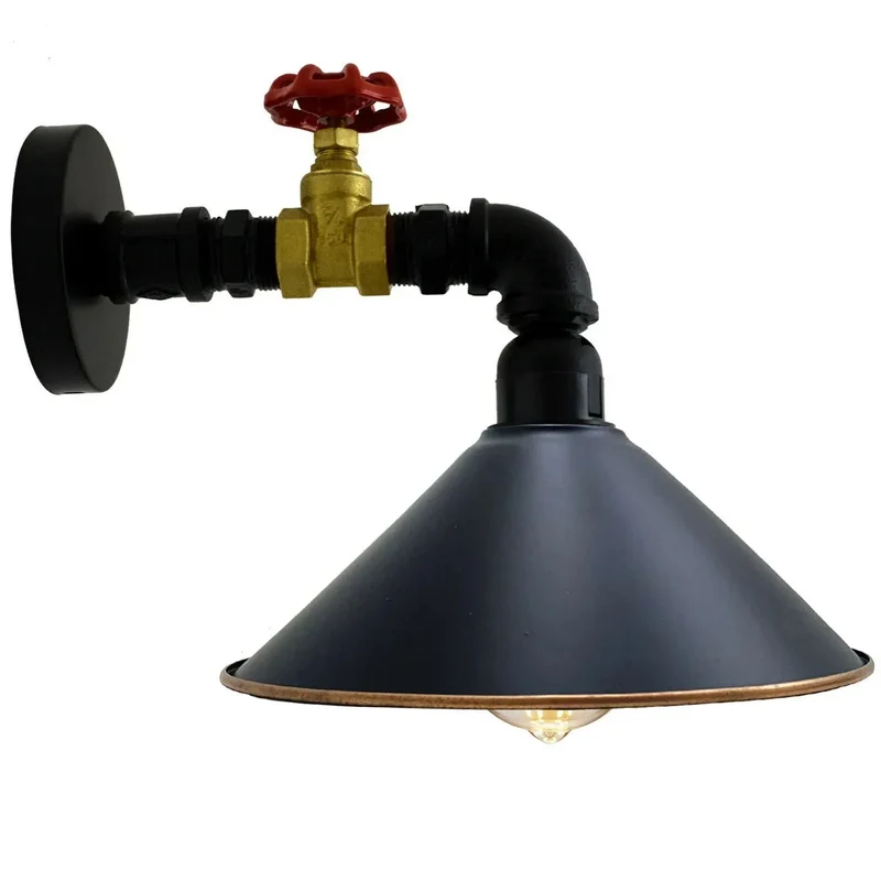 Wasserrohr Wandleuchte Steampunk Schwarz | Loft Bar Wandlampe Metall~3880