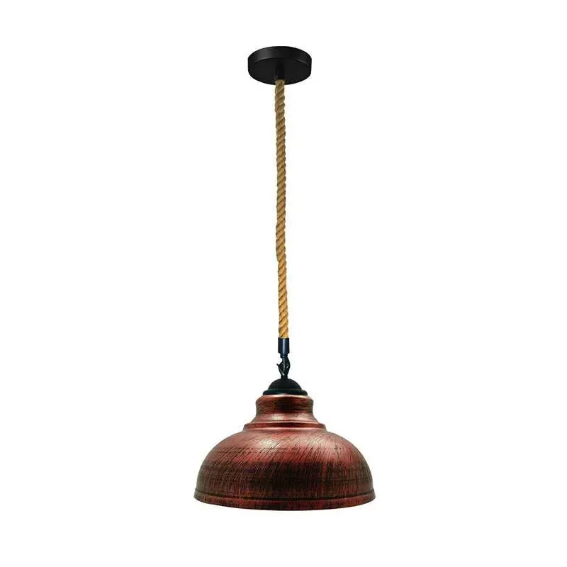 Industrial Hanfseil Hängeleuchte 2m | Vintage Metal Kuppelschirm E27 ~3827