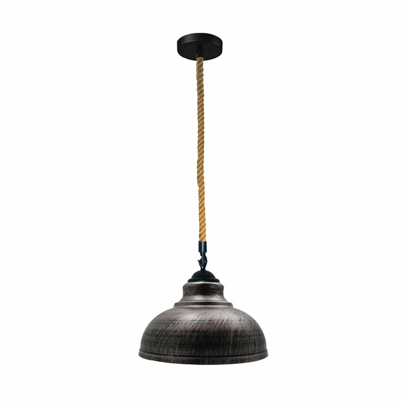 Industrial Hanfseil Hängeleuchte 2m | Vintage Metal Kuppelschirm E27 ~3827
