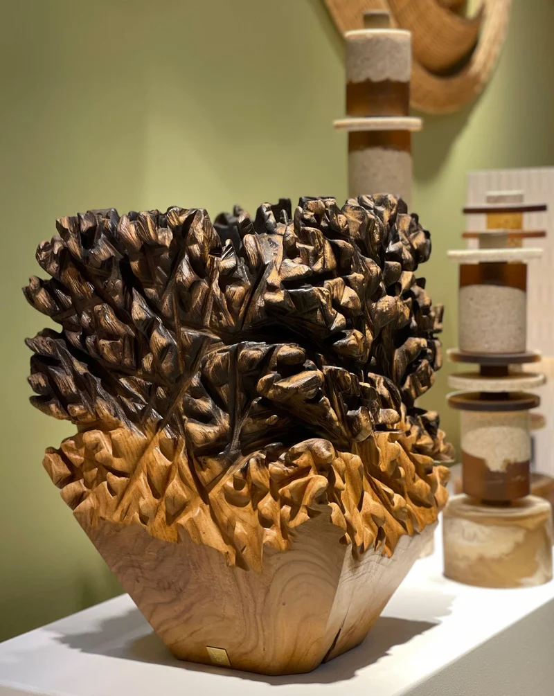 Casa Padrino Luxus Vase Naturfarben 30 x 30 x H. 40 cm - Massive Vase Sui aus hochwertigem Teakholz - Luxus Deko Accessoires