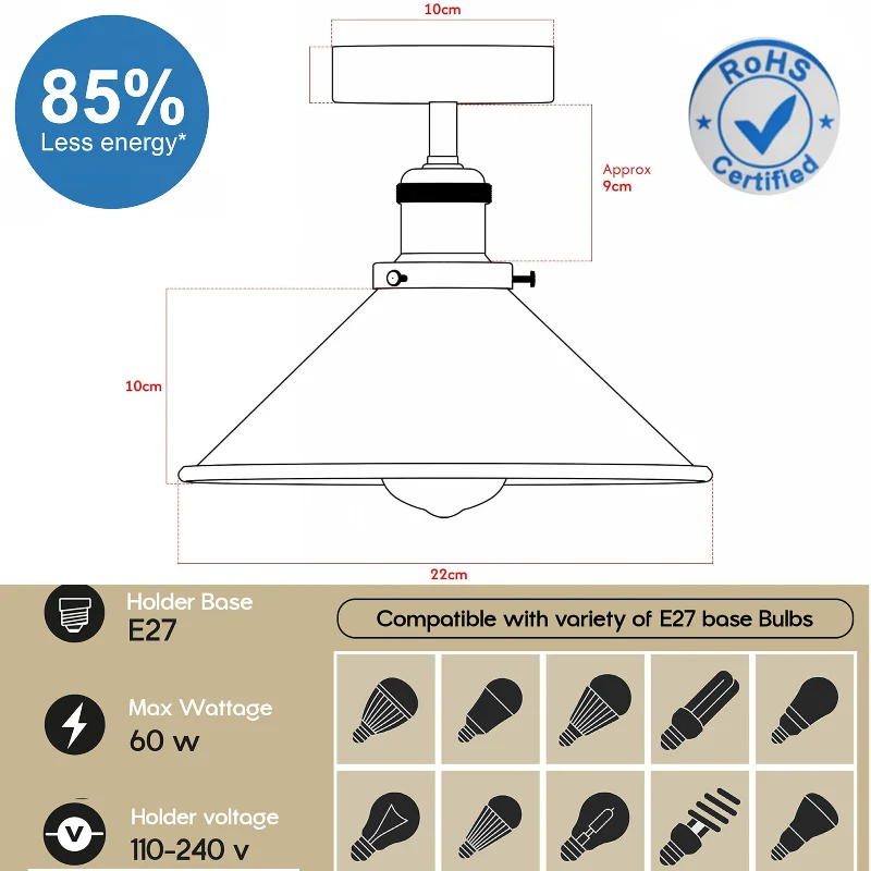 All Seasons Life Industrie Deckenlampe Vintage Metall-Schirm E27 ~3733