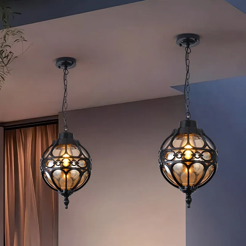 Hanglamp Bol Glazen Bol Buiten Waterdicht Aluminium IP54 voor Tuin Terras Veranda Balkon Modern Design | Sansoti