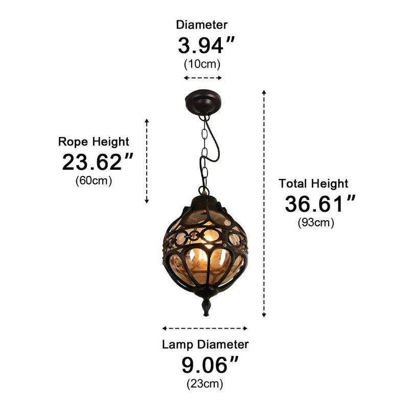 Hanglamp Bol Glazen Bol Buiten Waterdicht Aluminium IP54 voor Tuin Terras Veranda Balkon Modern Design | Sansoti