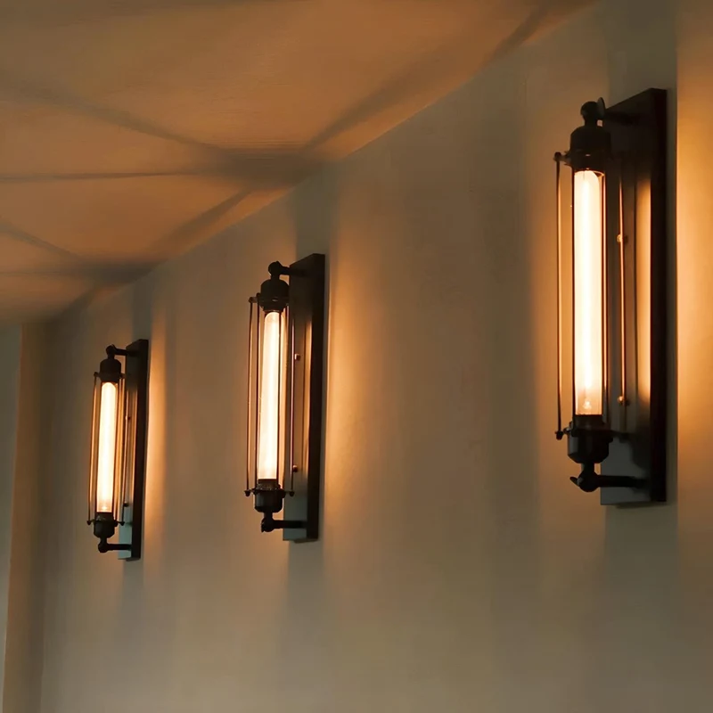 Industriële Wandlamp Ijzer & Glas Warm Wit LED Vintage Stijl Hardwired Retro Look Wandverlichting Woonkamer | Sansoti