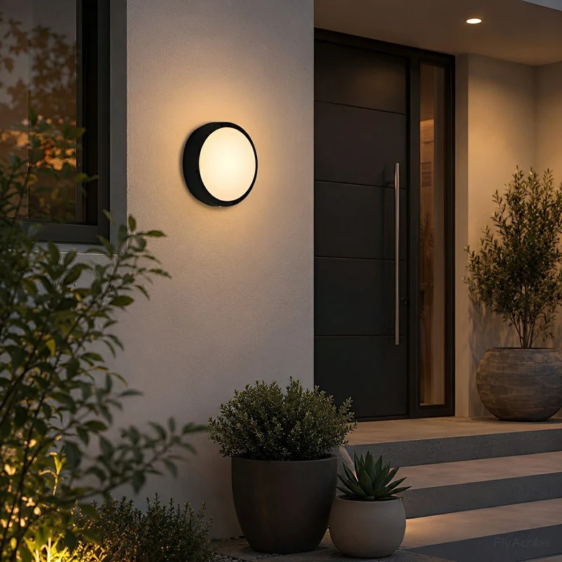 LED Wandlamp Buiten Rond Waterdicht IP56 Aluminium Minimalistisch Zwart Wit voor Veranda Tuin Terras | Sansoti
