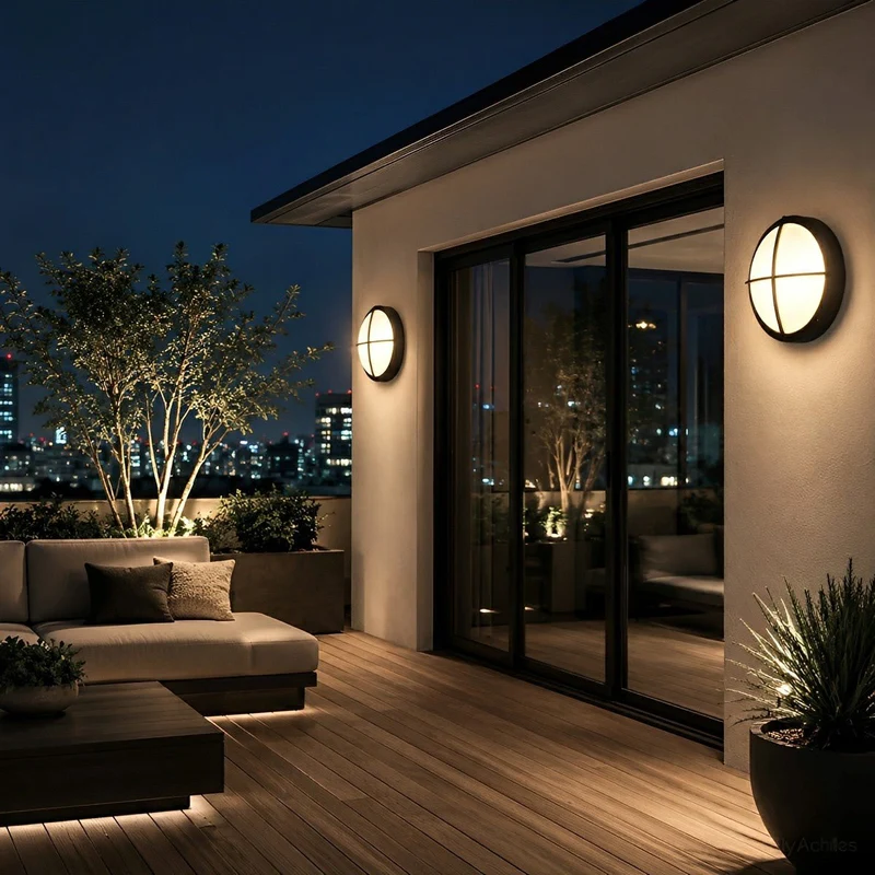 LED Wandlamp Buiten Rond Waterdicht IP56 Aluminium Minimalistisch Zwart Wit voor Veranda Tuin Terras | Sansoti
