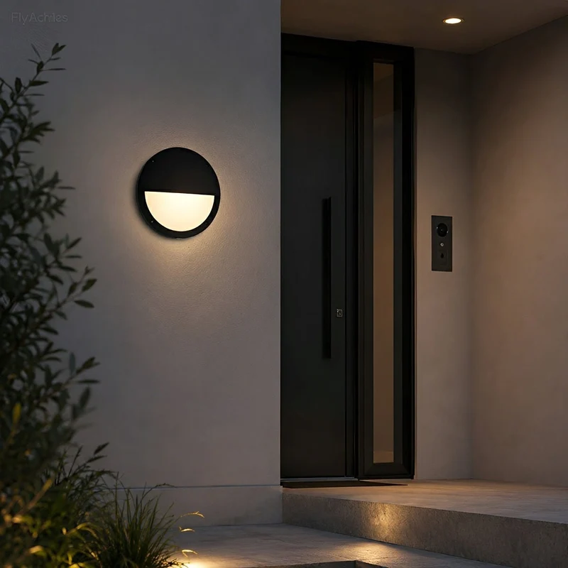 LED Wandlamp Buiten Rond Waterdicht IP56 Aluminium Minimalistisch Zwart Wit voor Veranda Tuin Terras | Sansoti