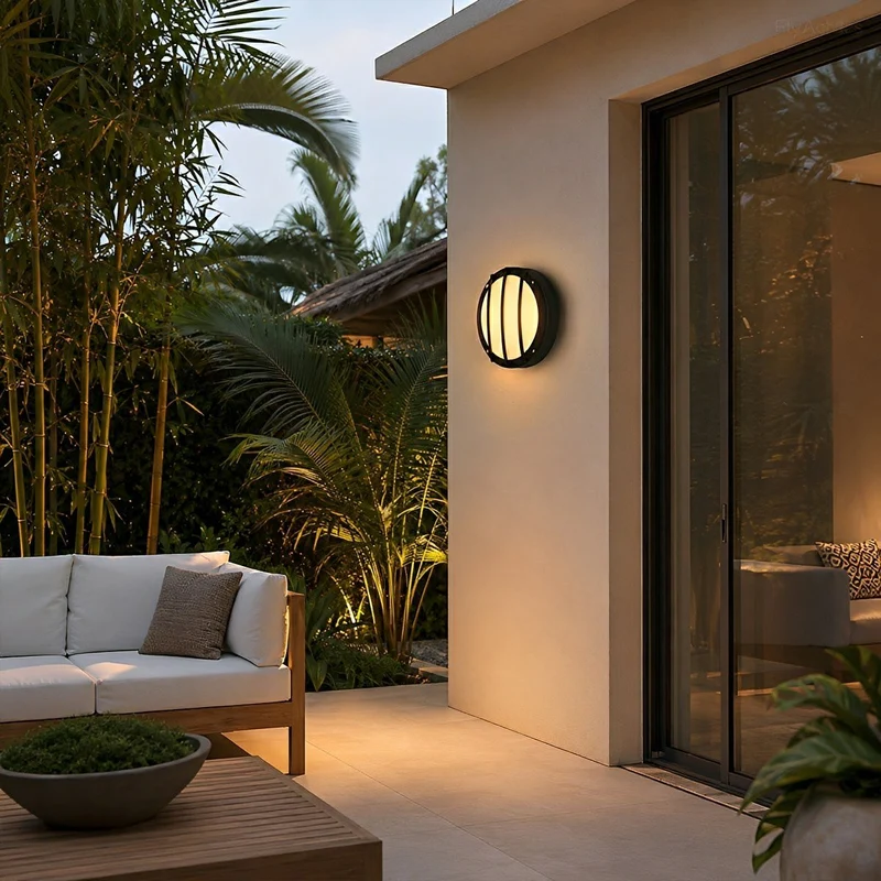 LED Wandlamp Buiten Rond Waterdicht IP56 Aluminium Minimalistisch Zwart Wit voor Veranda Tuin Terras | Sansoti