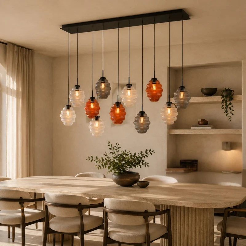 s.luce Echos Esszimmerlampe 12-flammig 200cm 3-reihig Ø 18cm