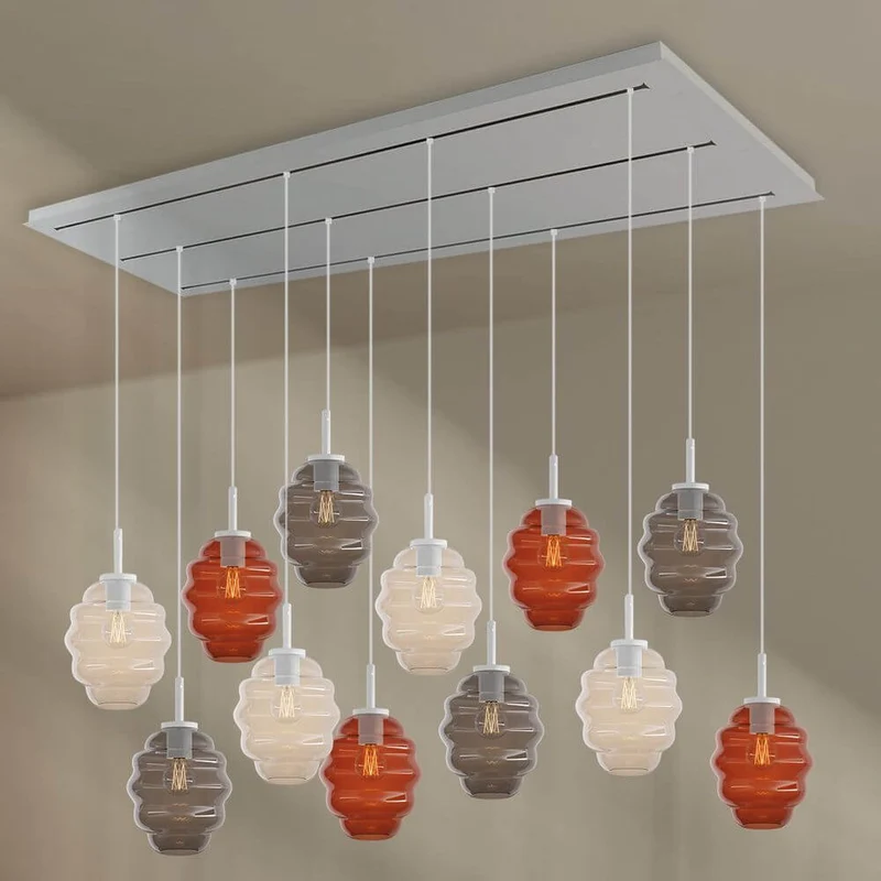 s.luce Echos Esszimmerlampe 12-flammig 200cm 3-reihig Ø 18cm
