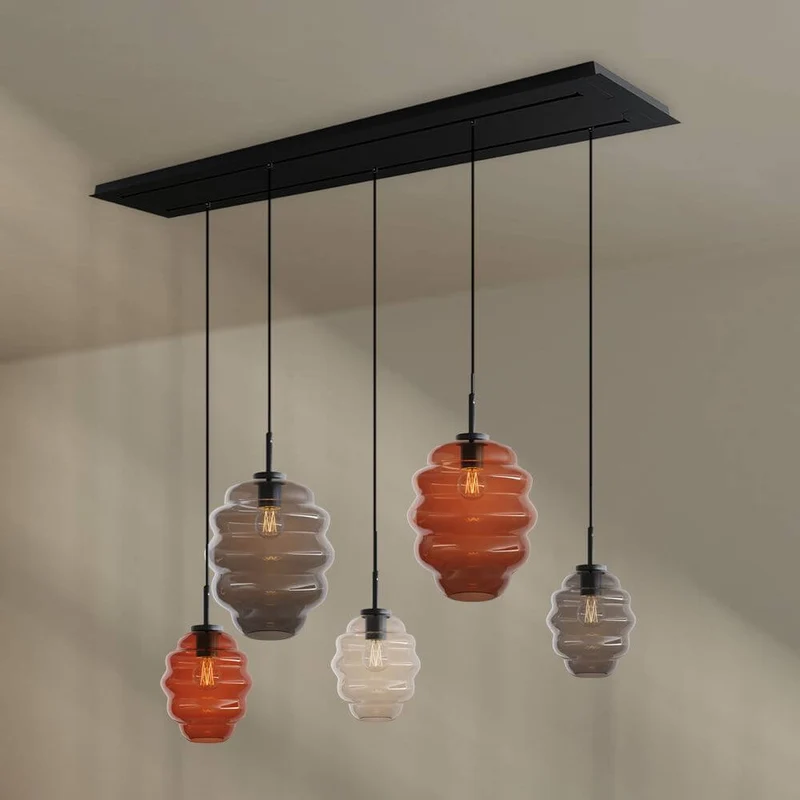 s.luce Echos Esstischlampe 5-flammig 2-reihig 160cm Ø 18/25cm