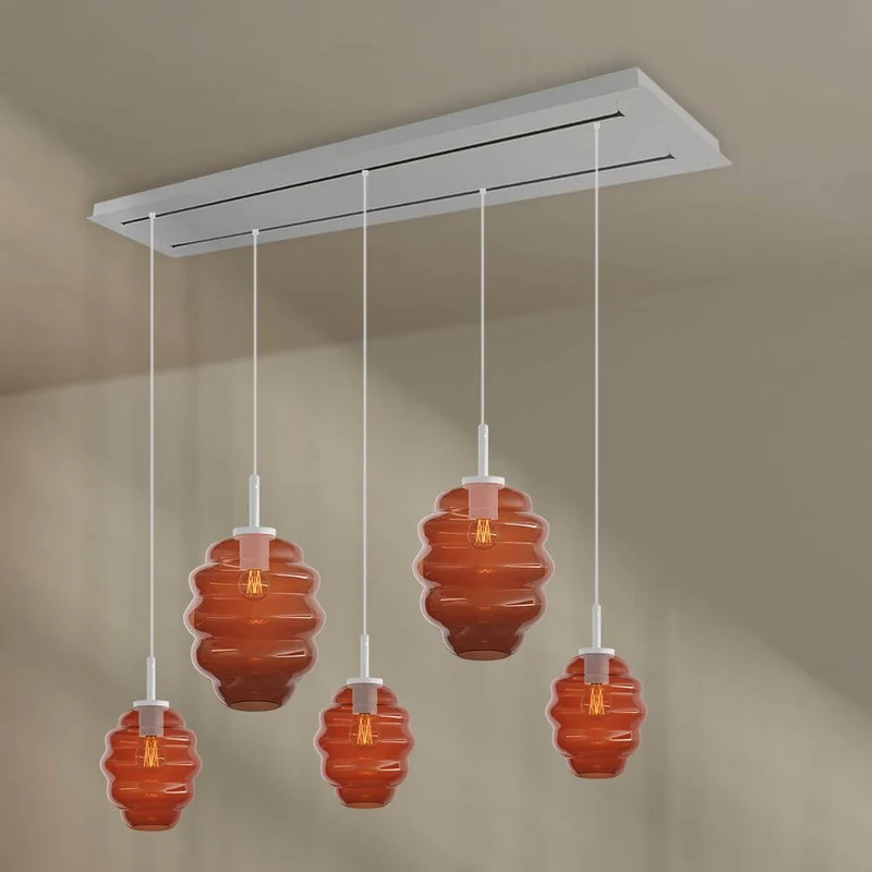 s.luce Echos Esstischlampe 5-flammig 2-reihig 160cm Ø 18/25cm