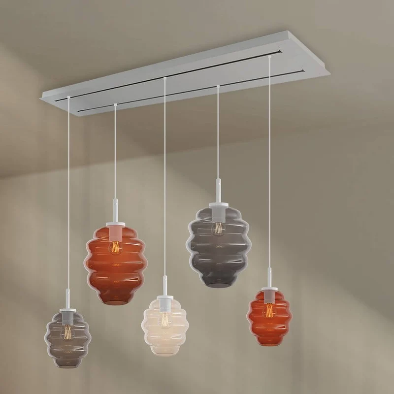 s.luce Echos Esstischlampe 5-flammig 2-reihig 160cm Ø 18/25cm