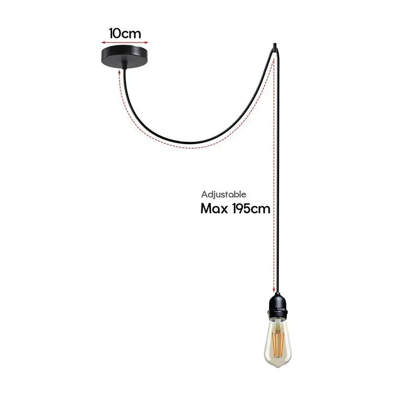 E27 Pendelleuchte IP44 Lampenfassung Schwarz Metall 2 m PVC-Kabel~3886