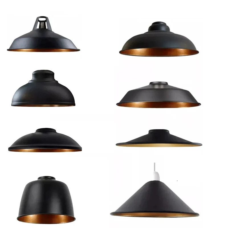 Industrie lampenschirm Set Schwarz Gold E27 | Metall Ersatzschirme einzeln ~3858