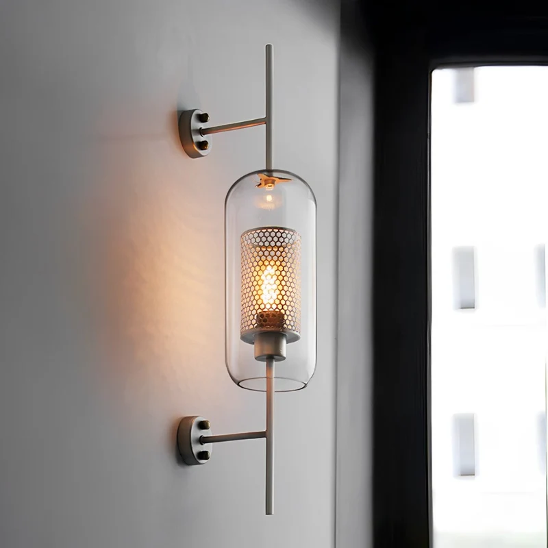 Industriële Wandlamp met Glazen Cilinderkap en LED-Verlichting voor Gang Woonkamer en Slaapkamer Interieur | Sansoti