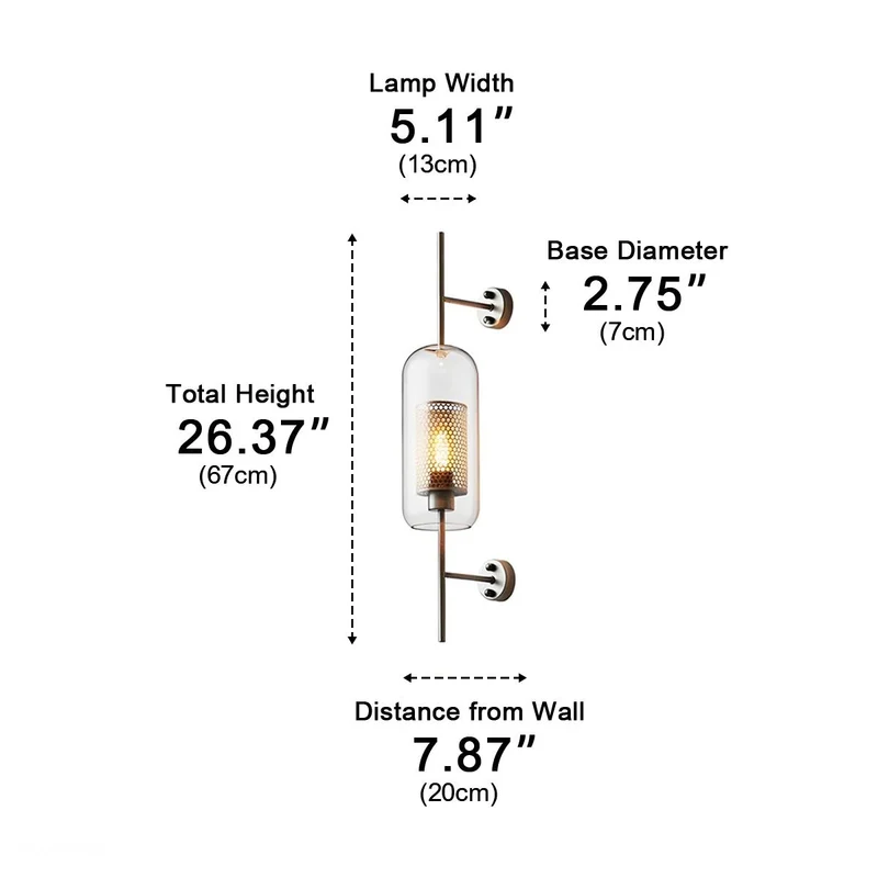 Industriële Wandlamp met Glazen Cilinderkap en LED-Verlichting voor Gang Woonkamer en Slaapkamer Interieur | Sansoti