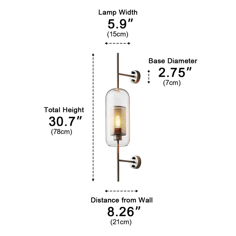 Industriële Wandlamp met Glazen Cilinderkap en LED-Verlichting voor Gang Woonkamer en Slaapkamer Interieur | Sansoti