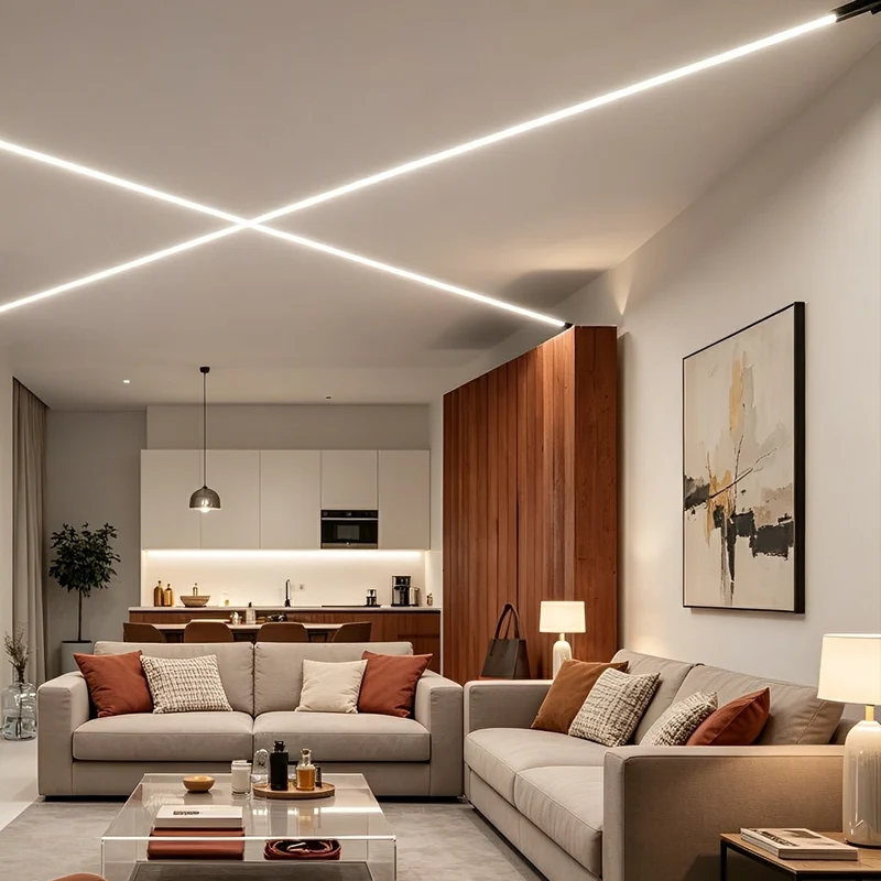 Draaibare LED-strip lineaire plafondverlichting dimbaar met afstandsbediening zwart wit voor woonkamer | Sansoti