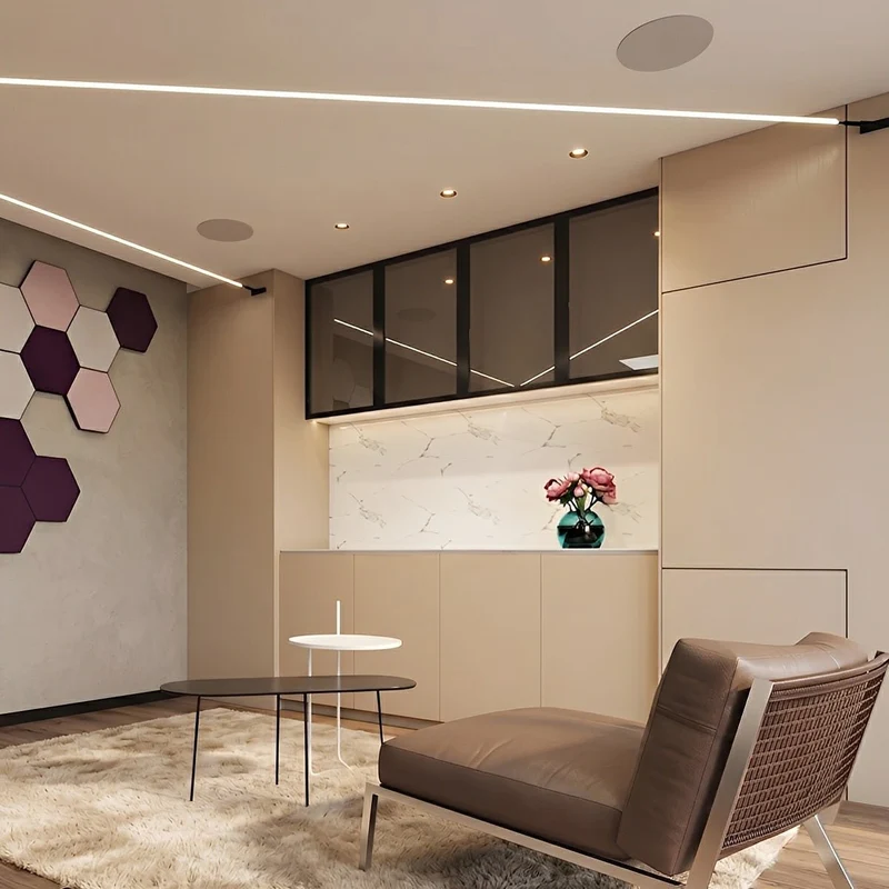 Draaibare LED-strip lineaire plafondverlichting dimbaar met afstandsbediening zwart wit voor woonkamer | Sansoti