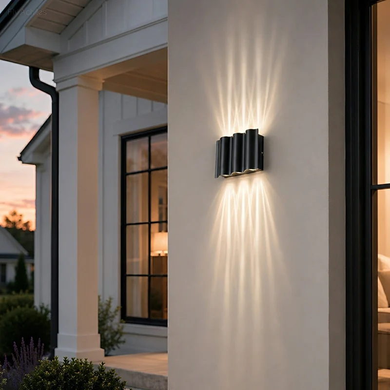 Zwarte Aluminium Buitenlamp Wandverlichting Waterdicht IP54 LED Golfpatroon Up-Down Verlichting 2-6 Spots Tuin | Sansoti