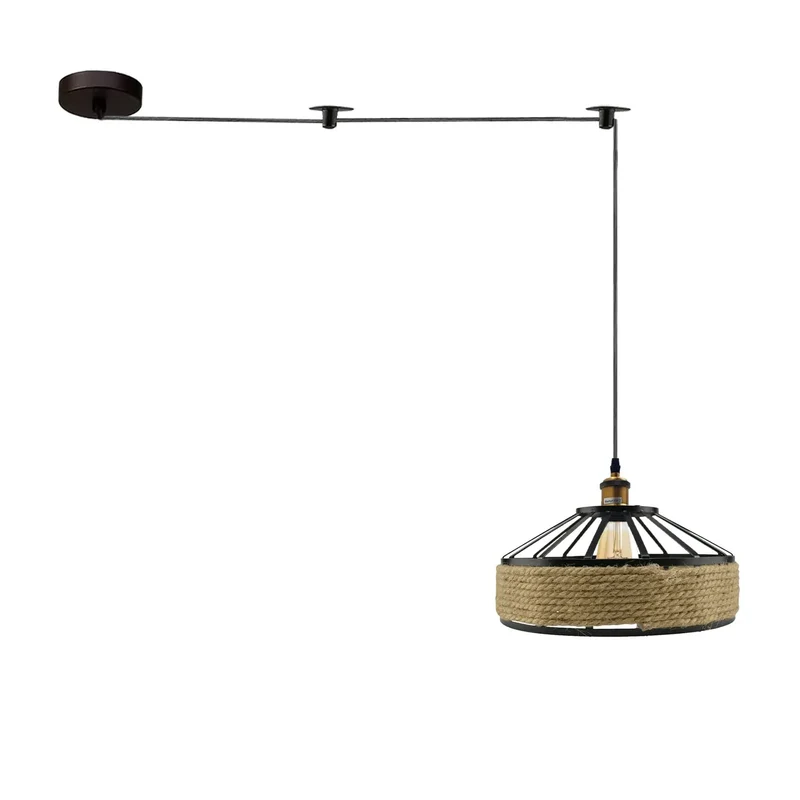 Dezentrale Pendelleuchte Wandanschluss | Hanfseil & Metallkäfig Lampe Ø 30/40cm~3811