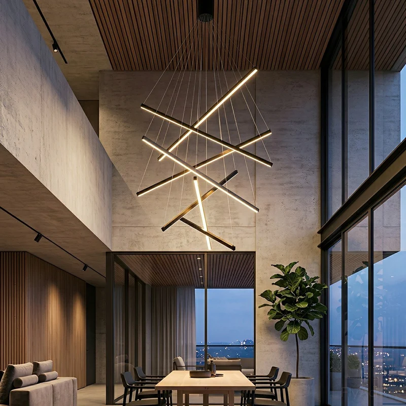 Gelaagde LED Hanglamp Zwart Dimbaar met Afstandsbediening Geometrisch Trapvormig Design voor Woonkamer | Sansoti