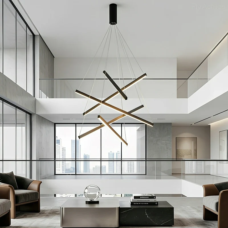 Gelaagde LED Hanglamp Zwart Dimbaar met Afstandsbediening Geometrisch Trapvormig Design voor Woonkamer | Sansoti
