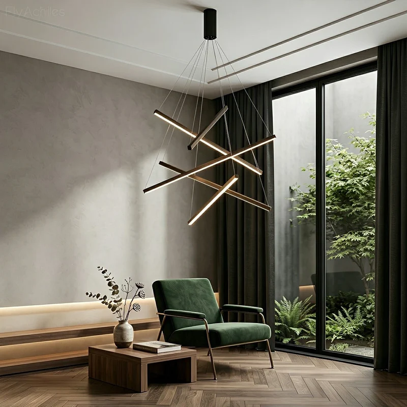 Gelaagde LED Hanglamp Zwart Dimbaar met Afstandsbediening Geometrisch Trapvormig Design voor Woonkamer | Sansoti