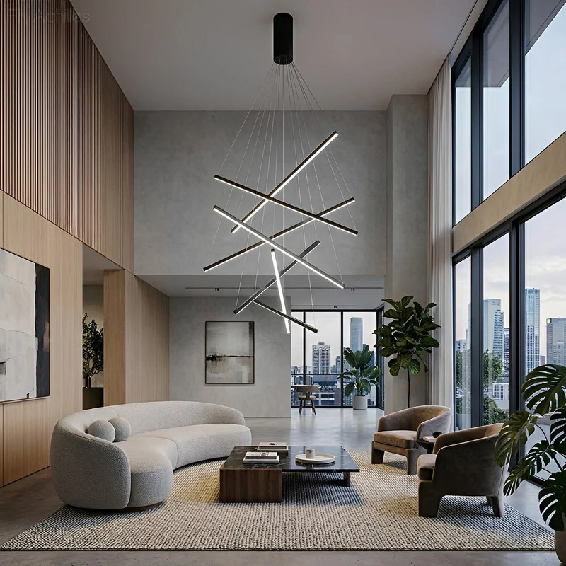 Gelaagde LED Hanglamp Zwart Dimbaar met Afstandsbediening Geometrisch Trapvormig Design voor Woonkamer | Sansoti